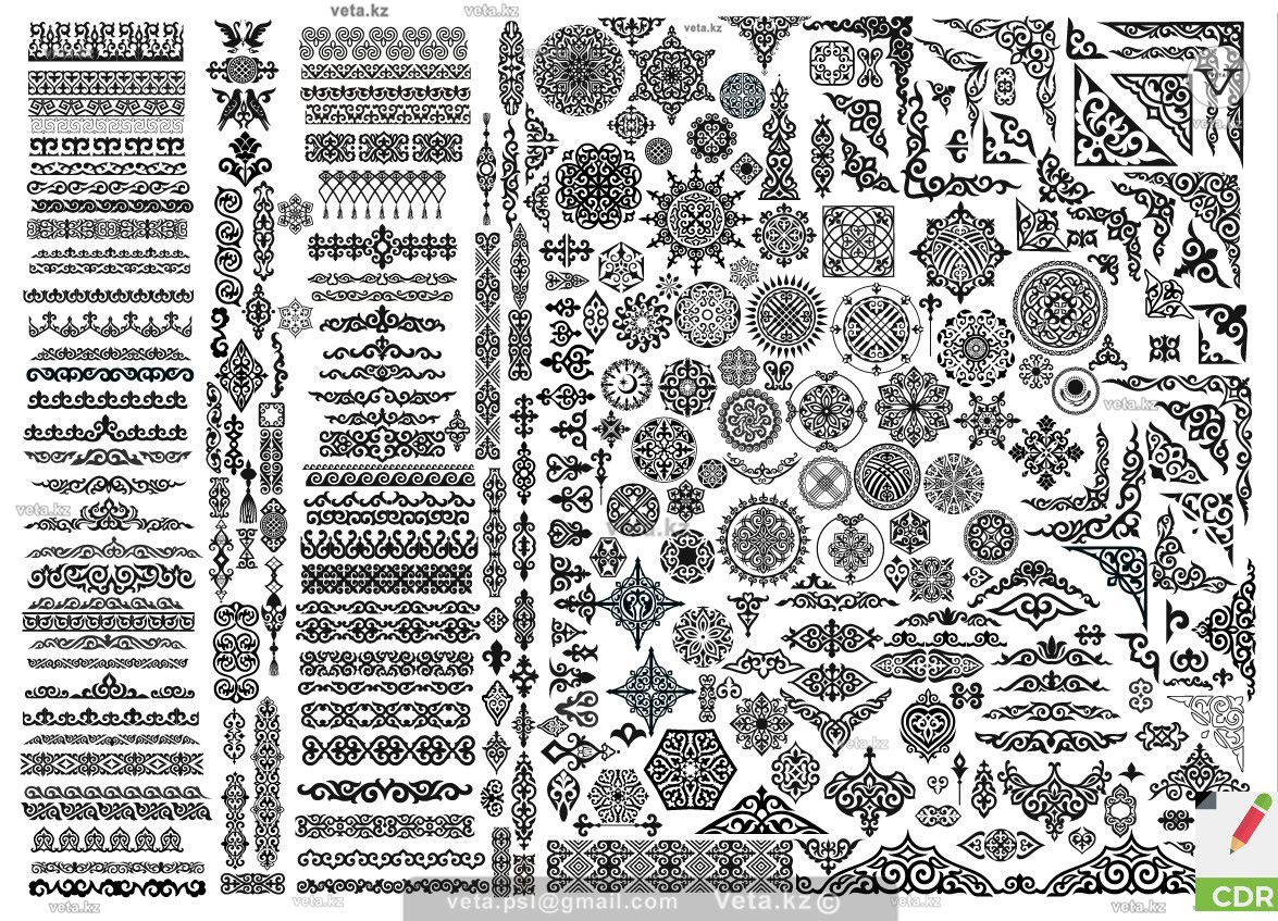 векторный набор орнаментов для казахскогог дизайна