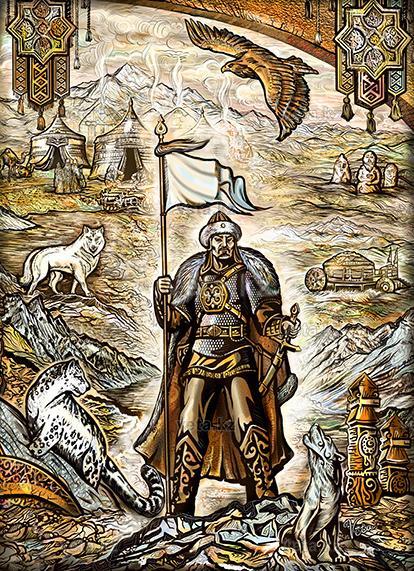 Парадная историческая картина посвящена Касым хану. Казахский хан - чингизид, правитель Казахского ханства