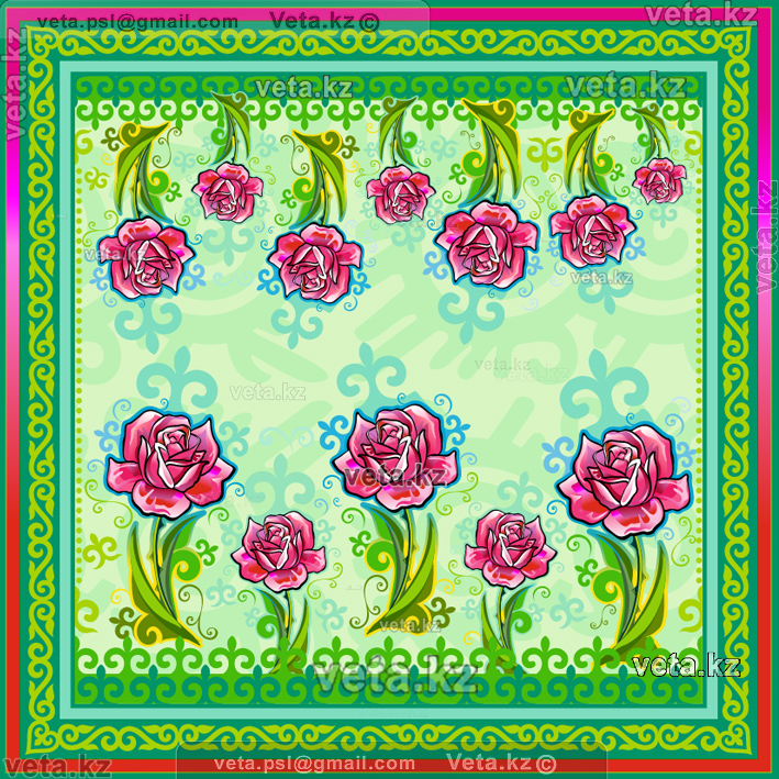 казахский Платок с розами