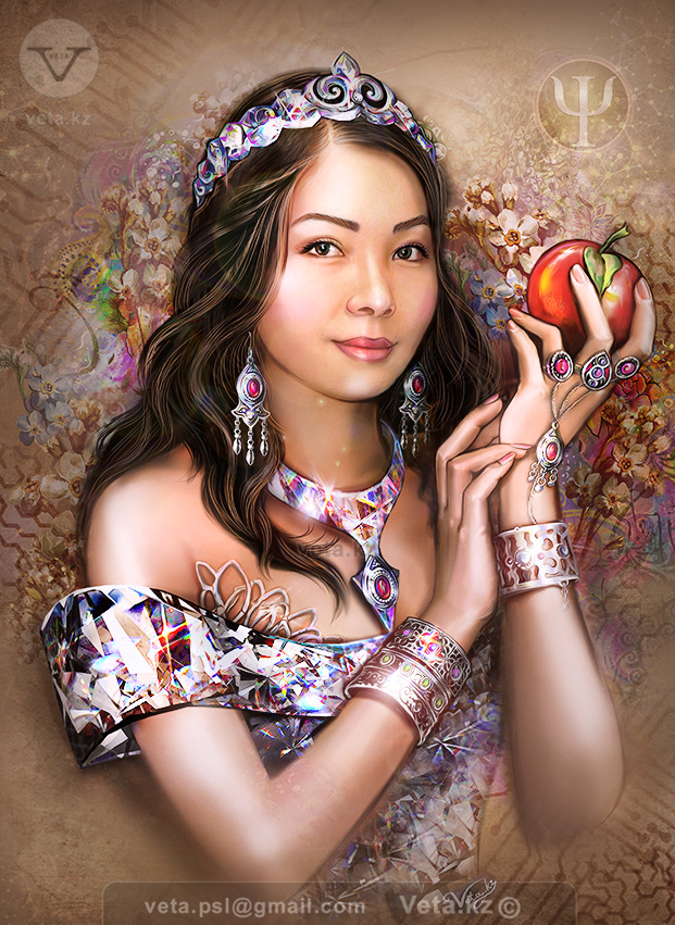 Алма девушка с яблоком