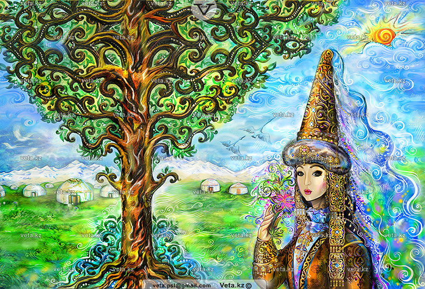 Яркая иллюстрация на тему казахские праздники в ауле