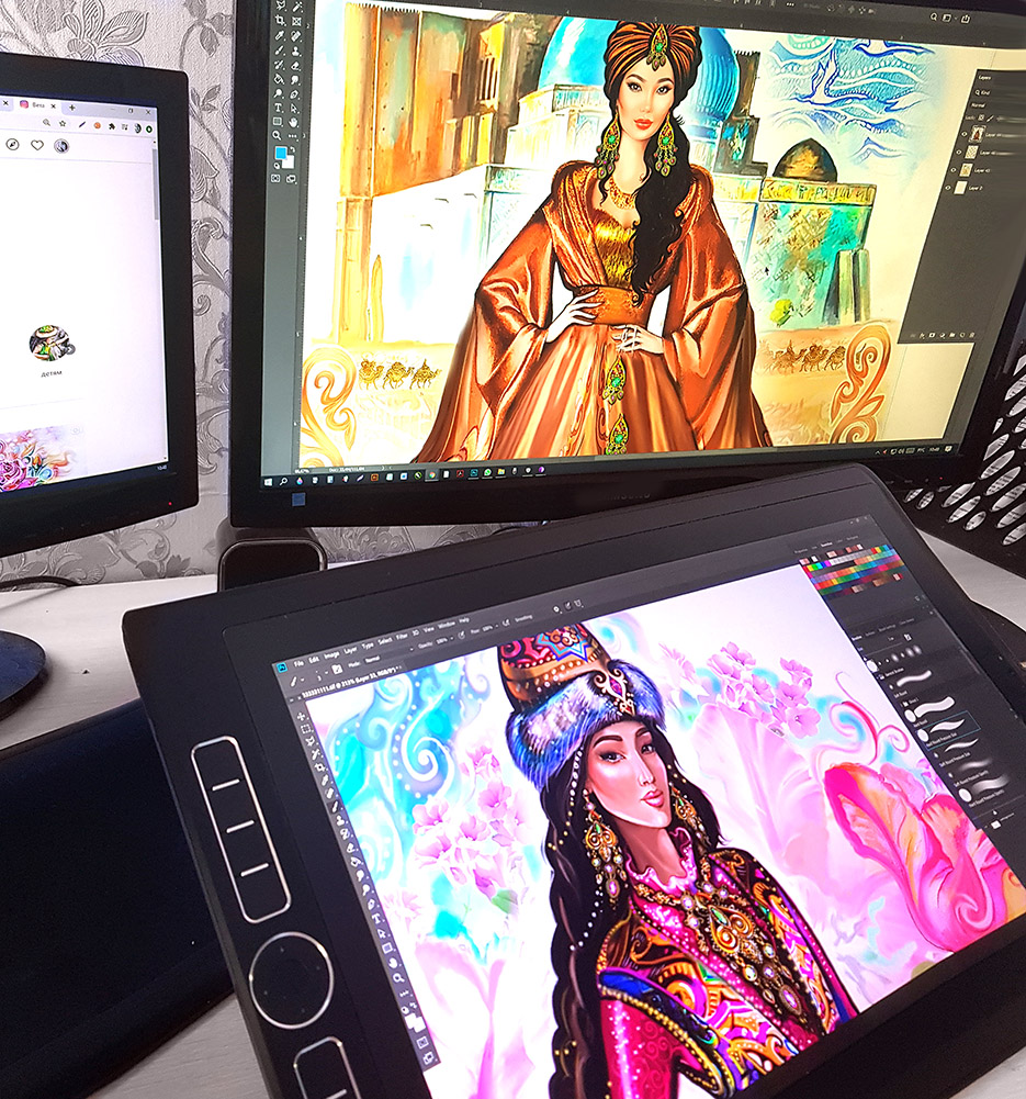 создание цифрового искусства путём рисования на графических планшетах с помощью профессиональных редакторов